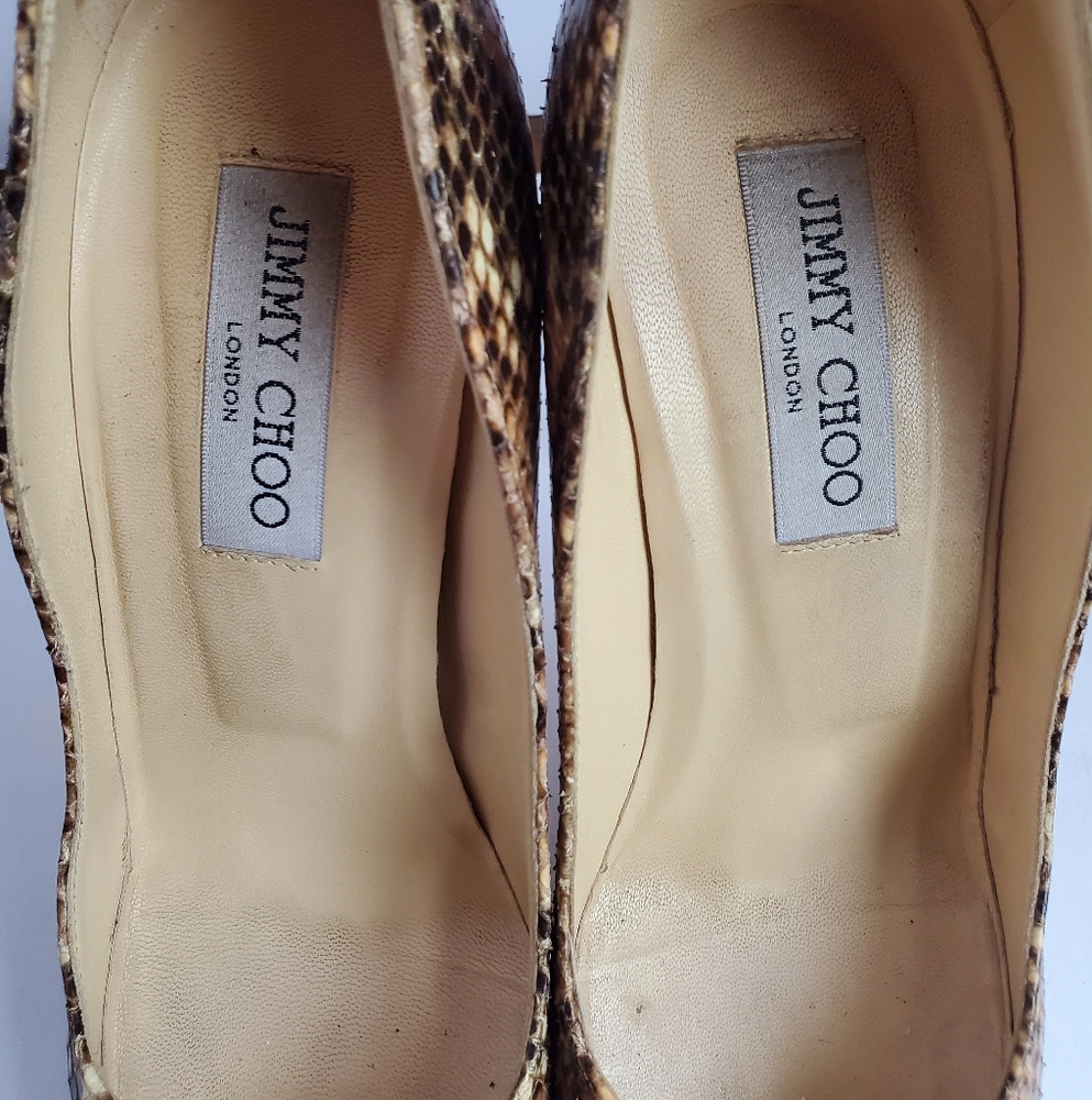 Jimmy Choo Python Leather Platform Pumps - Picture 3 of 7